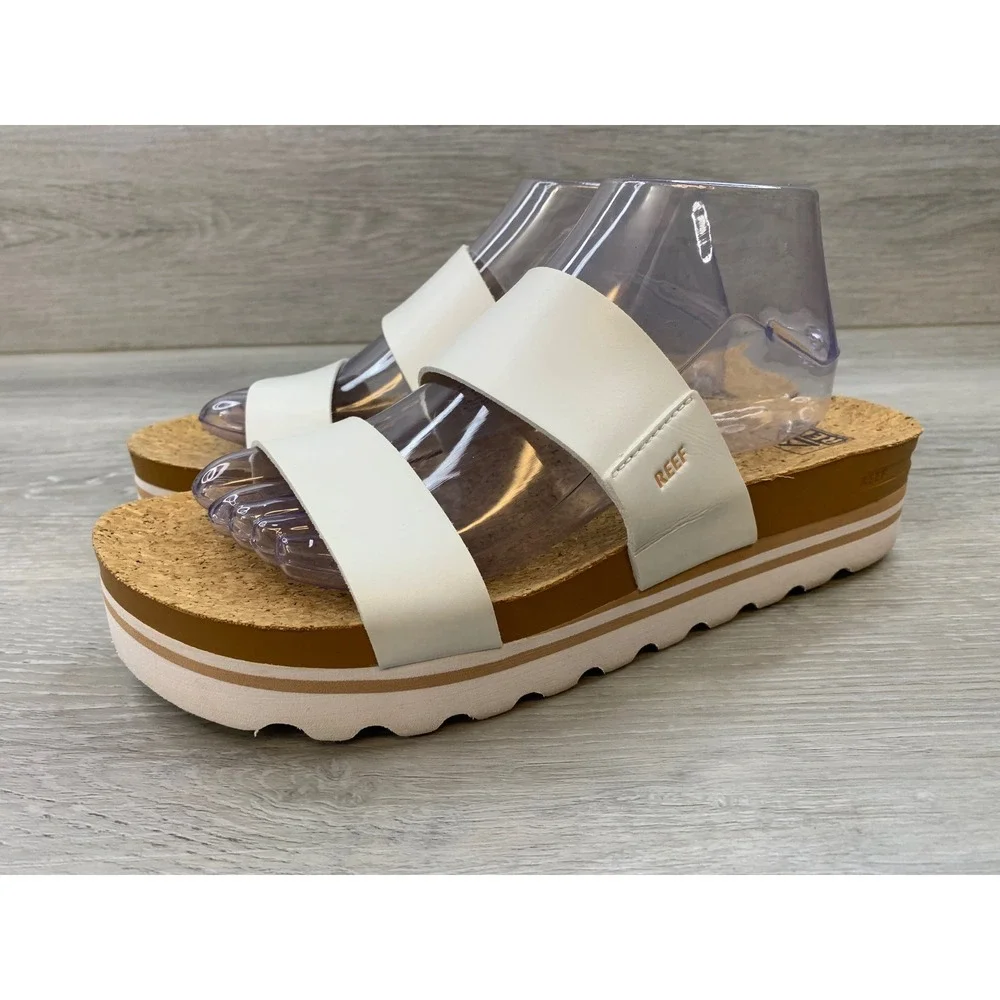 Reef Cushion Vista Hi White Cork Platform Sandals Women's 10 Slide Shoes